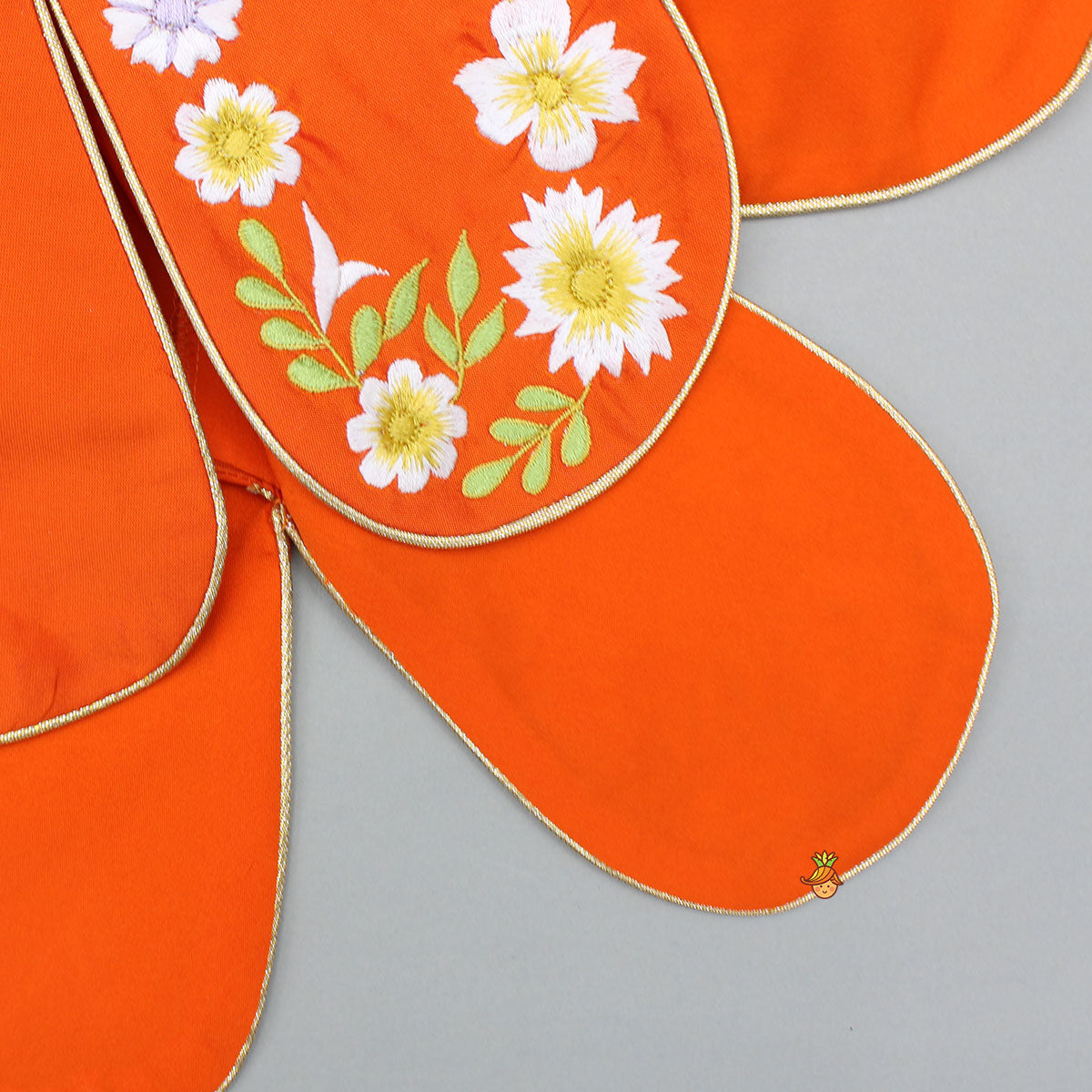 Orange Stylish Scalloped Kurti With Matching Dhoti And Choker Dupatta