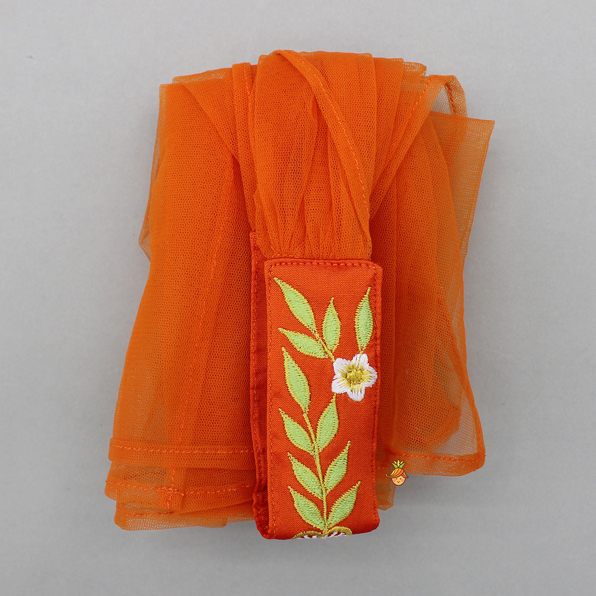 Orange Stylish Scalloped Kurti With Matching Dhoti And Choker Dupatta