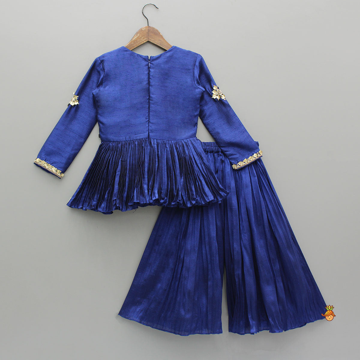 Tissue Pleated Shiny Blue Top And Palazzo