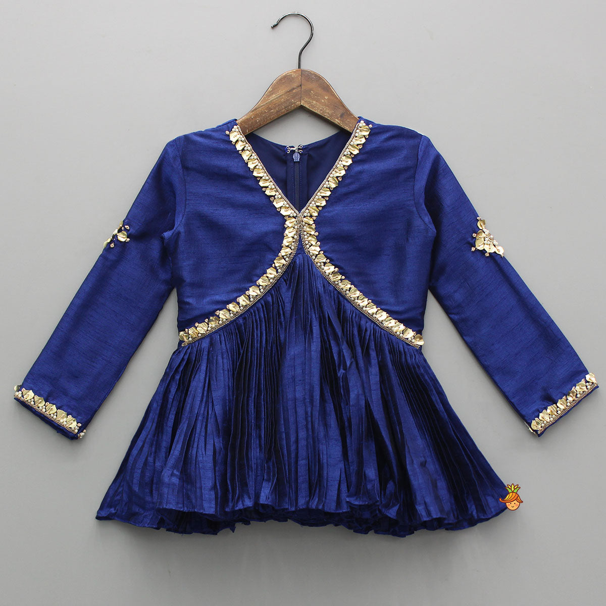 Tissue Pleated Shiny Blue Top And Palazzo