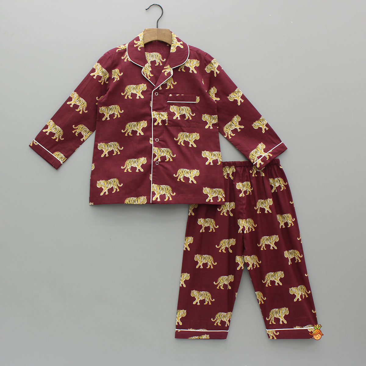 Maroon Animal Printed Cotton Sleepwear