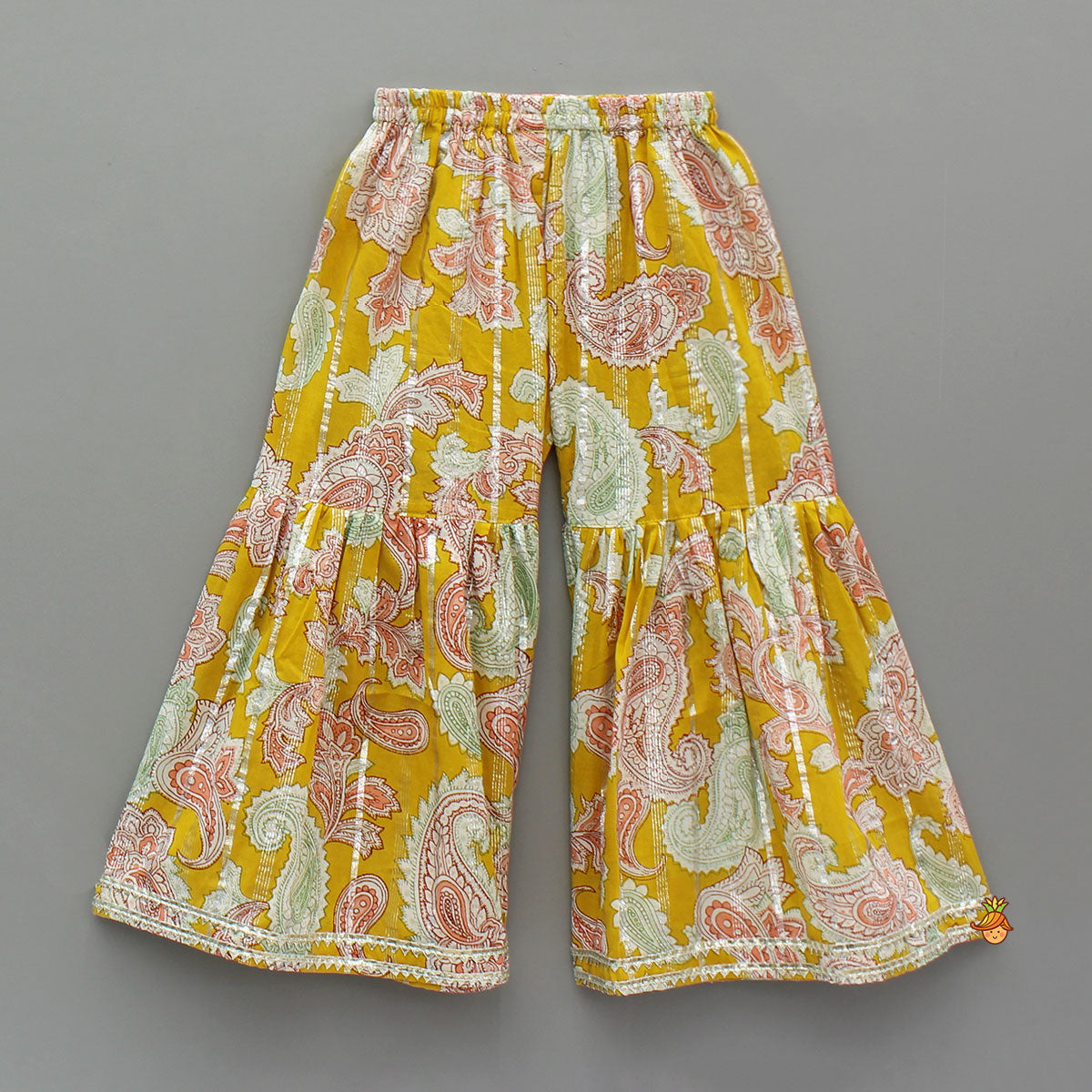 Floral Printed Cotton Lace Detailed Kurti With Sharara And Dupatta