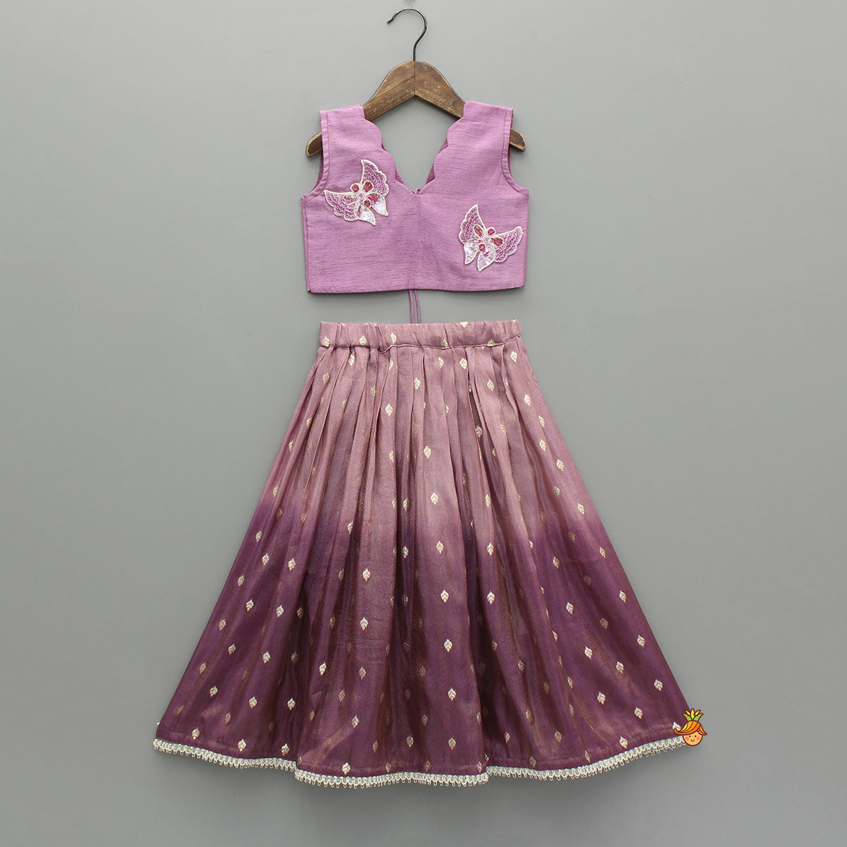 Purple Applique Top With Ombre Brocade Lehenga