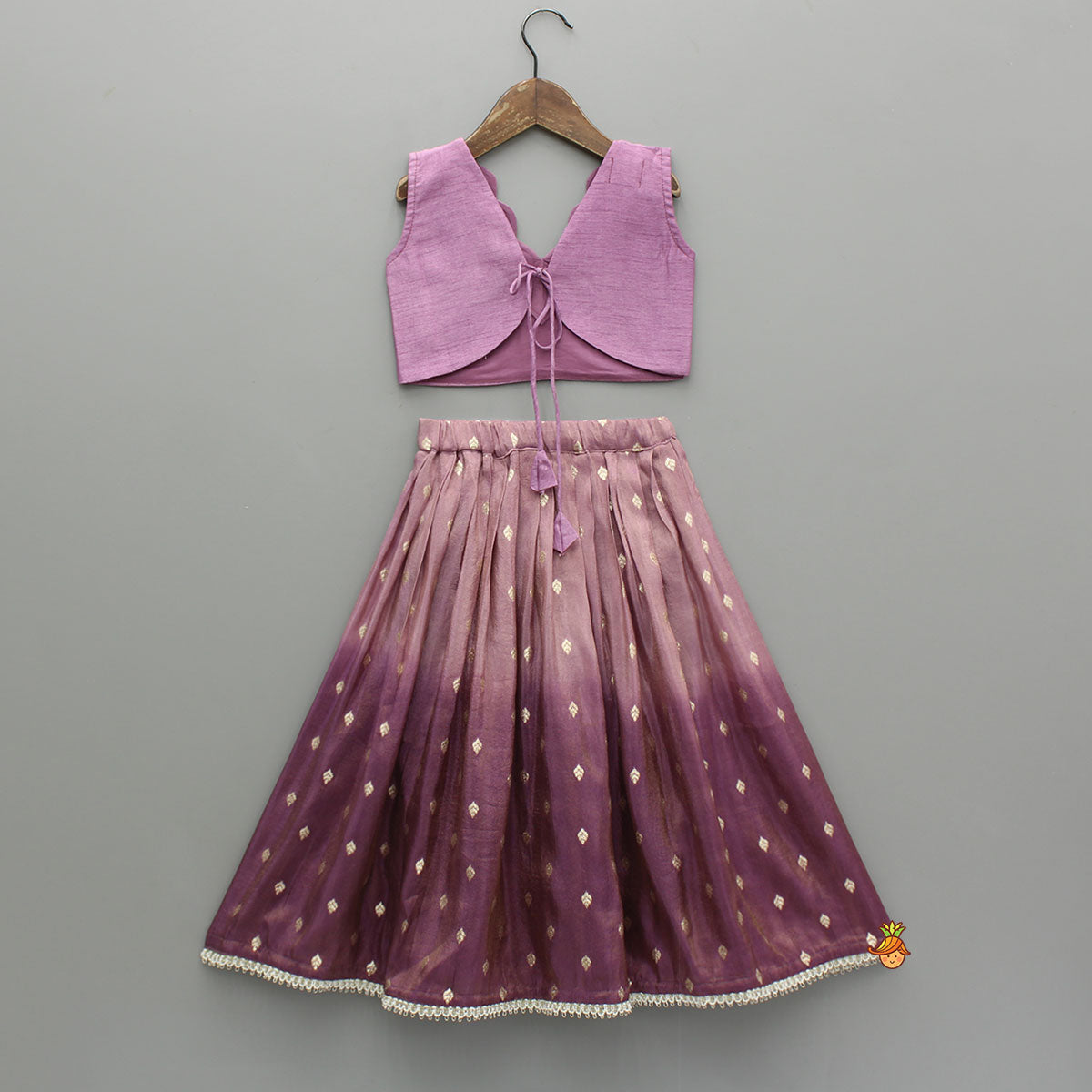 Purple Applique Top With Ombre Brocade Lehenga