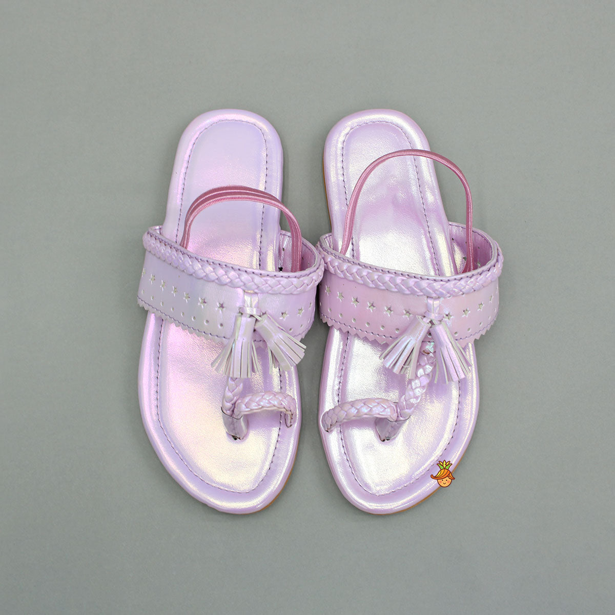 Pink Holographic Braid Detailed Kolhapuri Flats