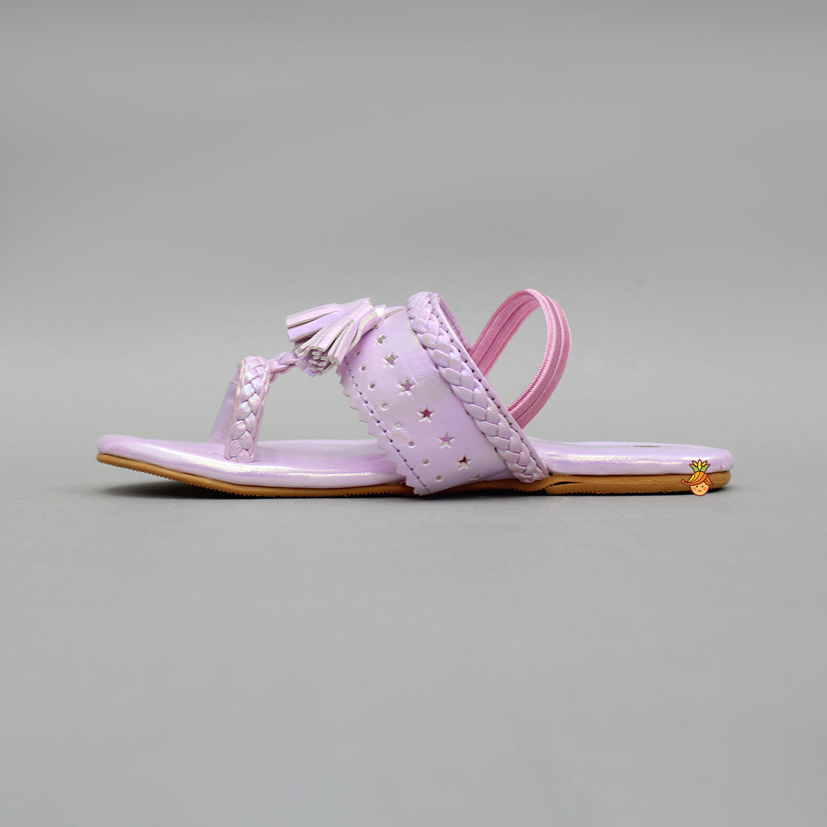 Pink Holographic Braid Detailed Kolhapuri Flats
