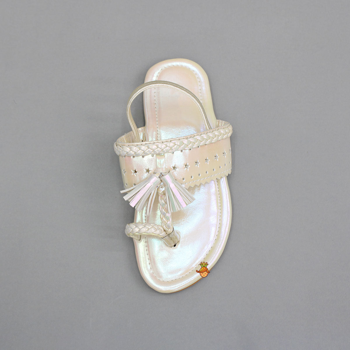 Cream Holographic Braid Detailed Kolhapuri Flats