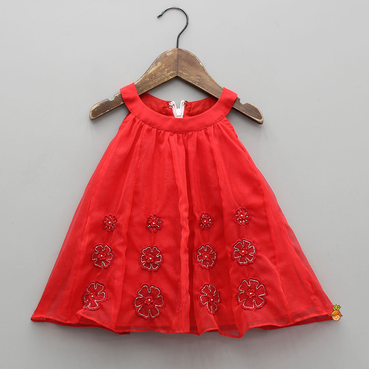 Lovely Red Halter Neck Organza Top And Palazzo