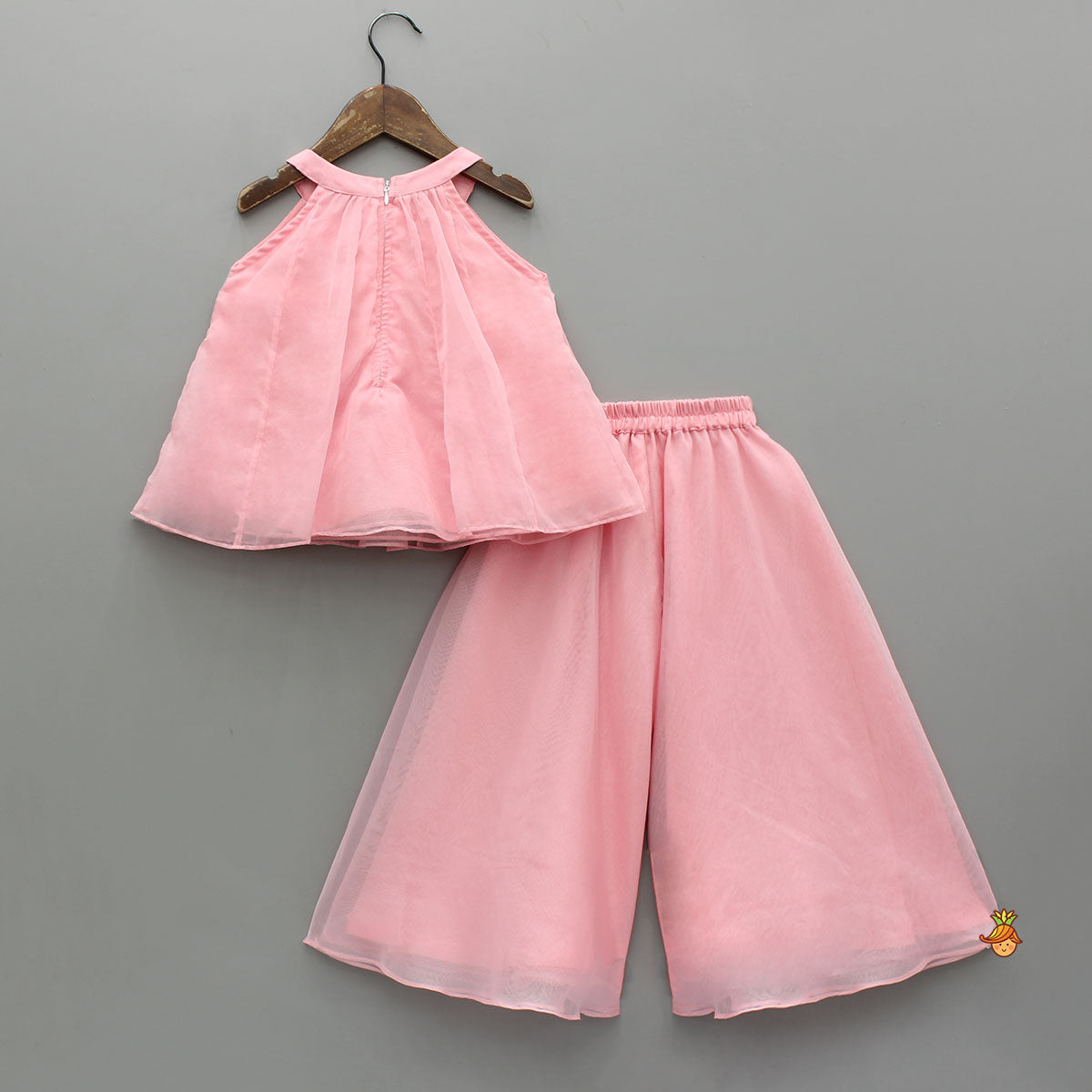 Lovely Pink Halter Neck Organza Top With Palazzo