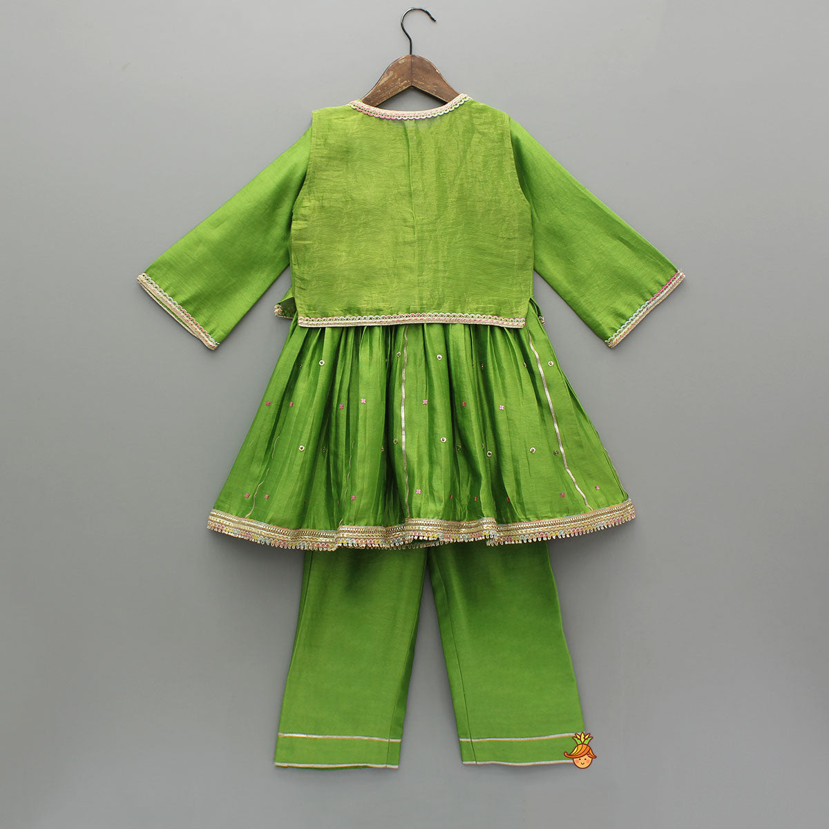 Green Kurti With Vest Style Jacket And Pant And Dupatta