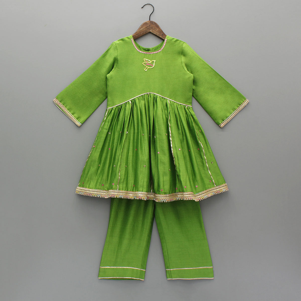 Green Kurti With Vest Style Jacket And Pant And Dupatta
