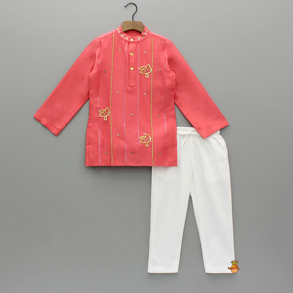 Red Bead And Sequin Embellished Kurta With Pyjama