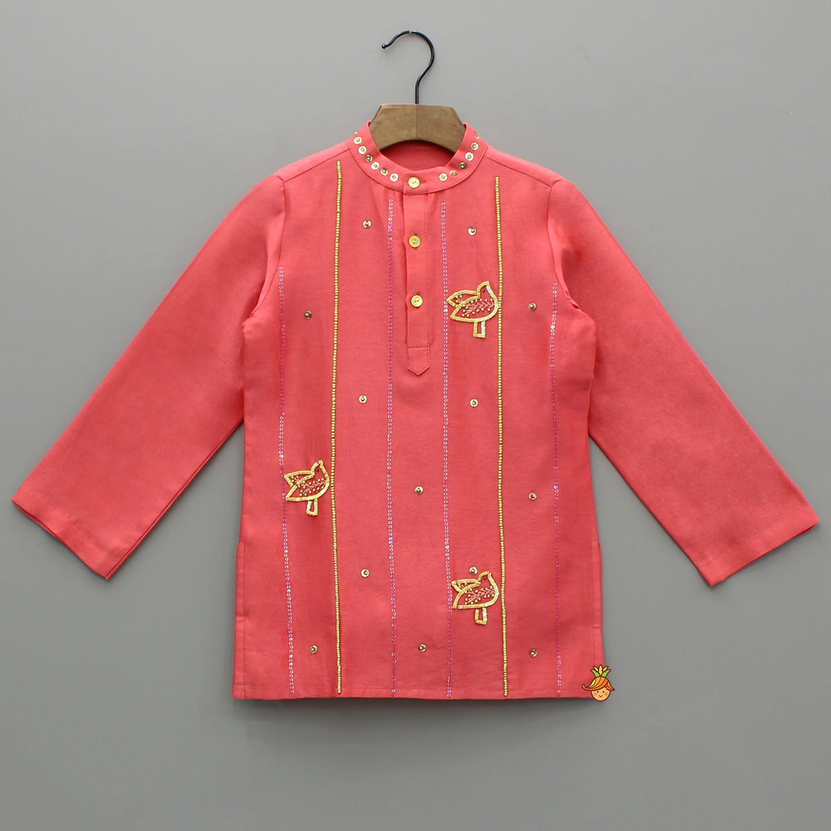Red Bead And Sequin Embellished Kurta With Pyjama