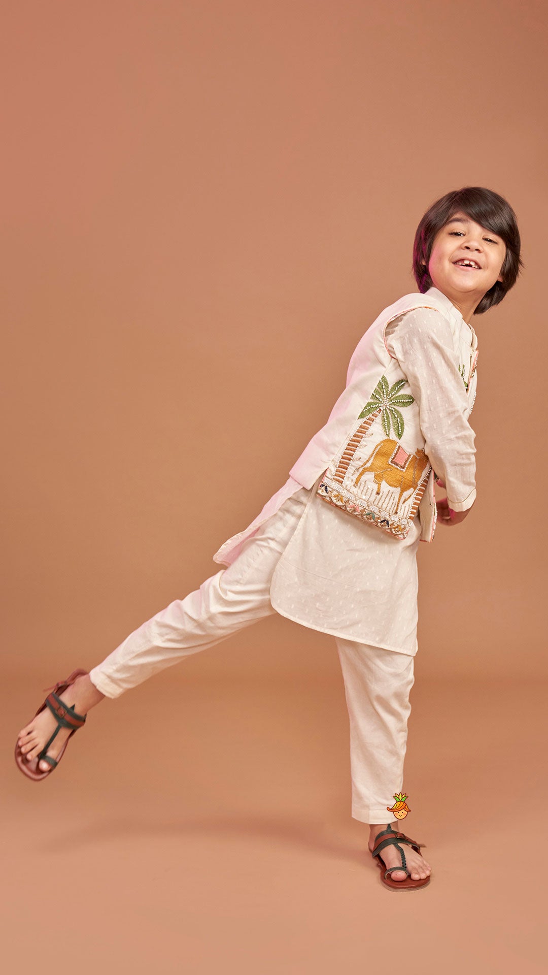 Off White Kurta With Beautiful Embroidered Jacket And Pyjama