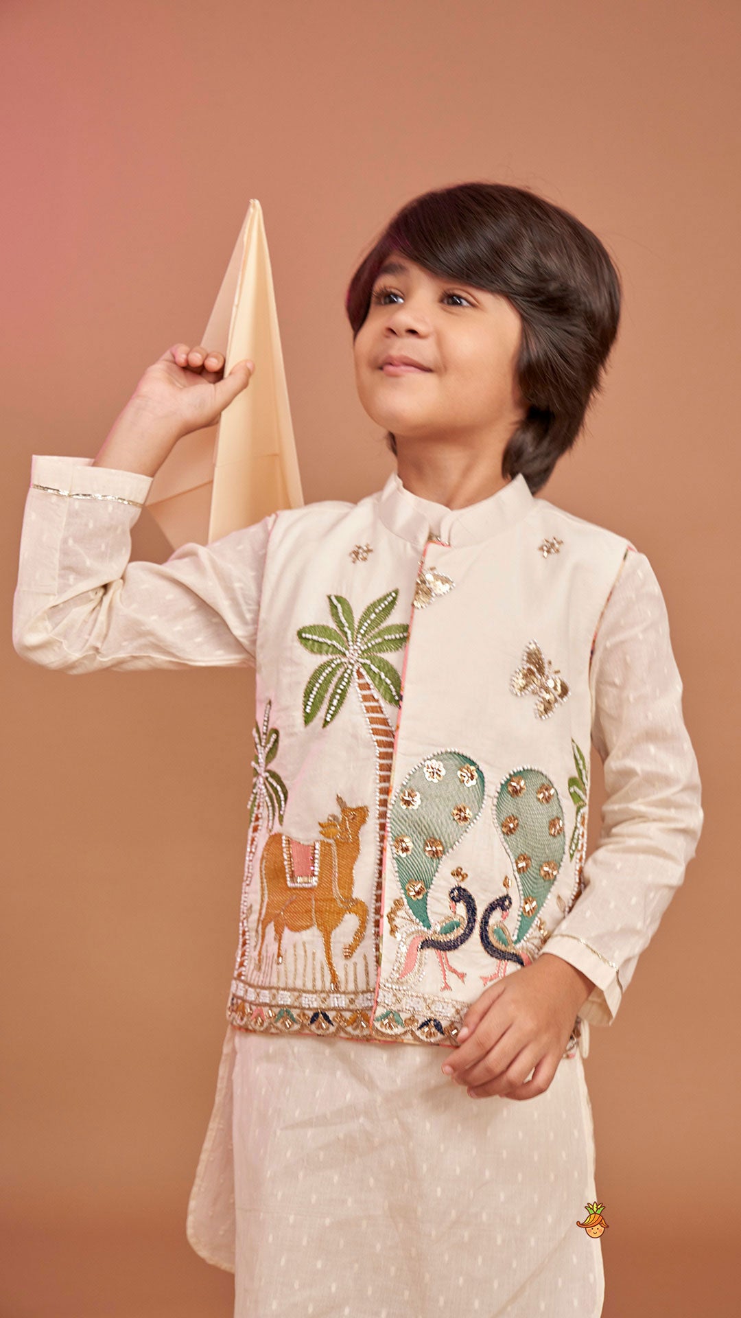 Off White Kurta With Beautiful Embroidered Jacket And Pyjama