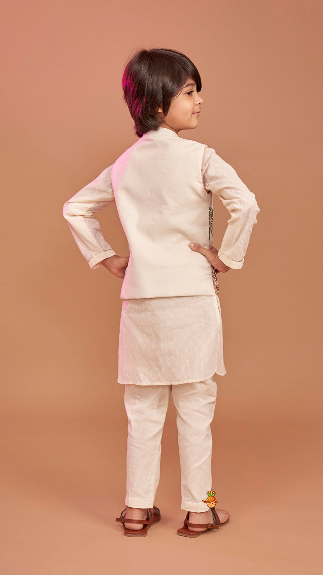 Off White Kurta With Beautiful Embroidered Jacket And Pyjama