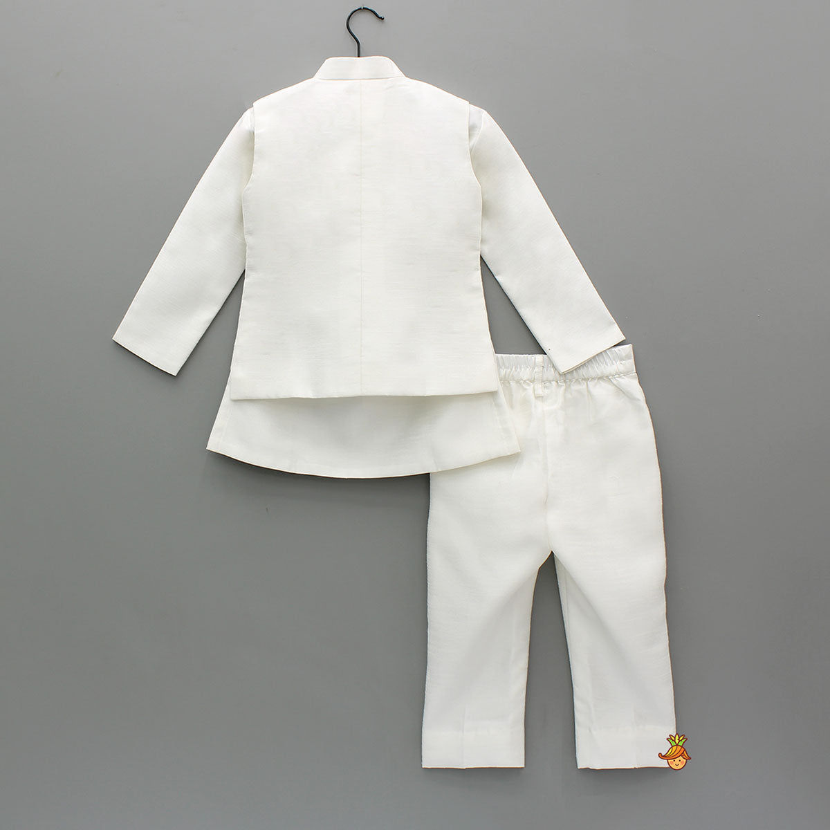 Off White Kurta With Embroidered Jacket With Pant