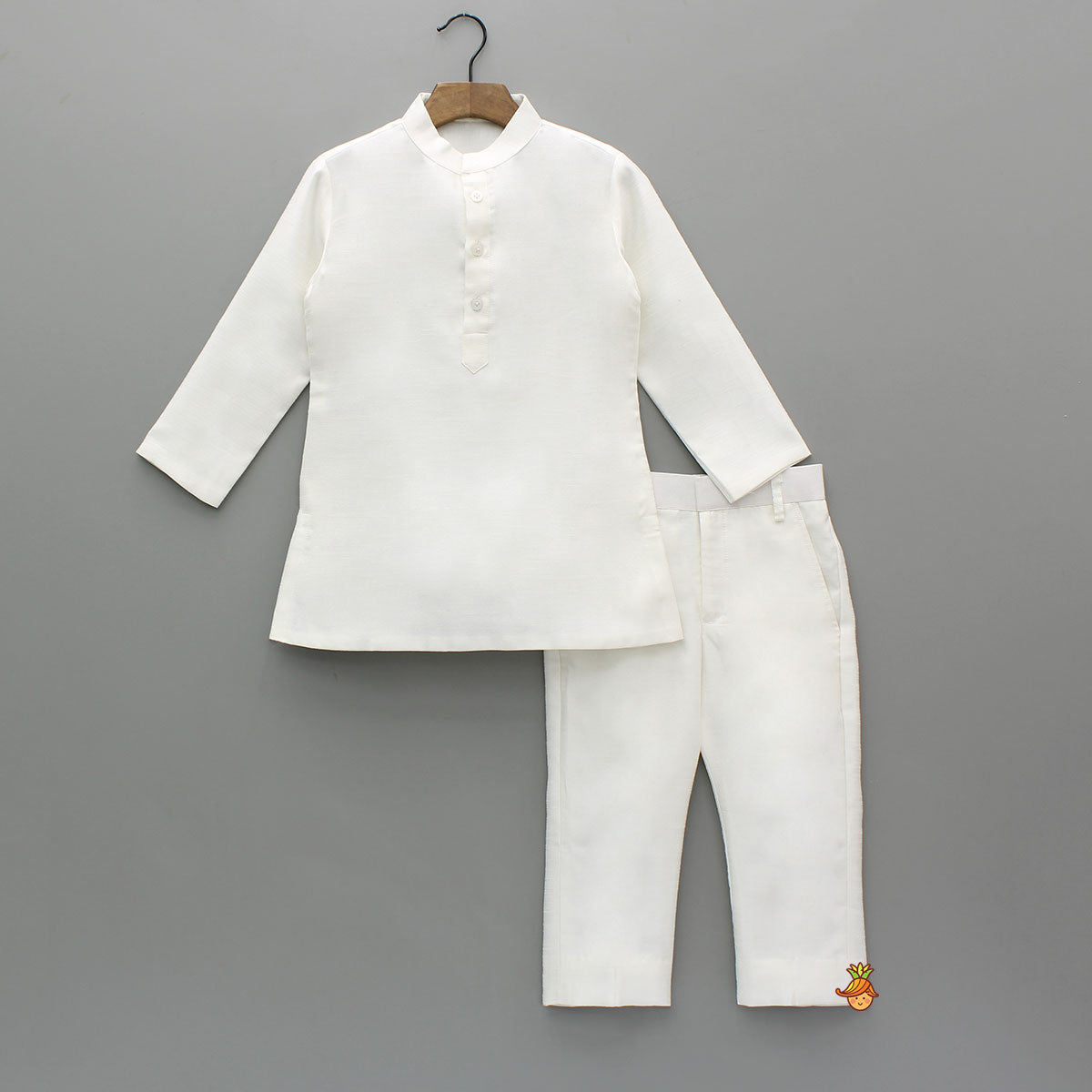 Off White Kurta With Embroidered Jacket With Pant