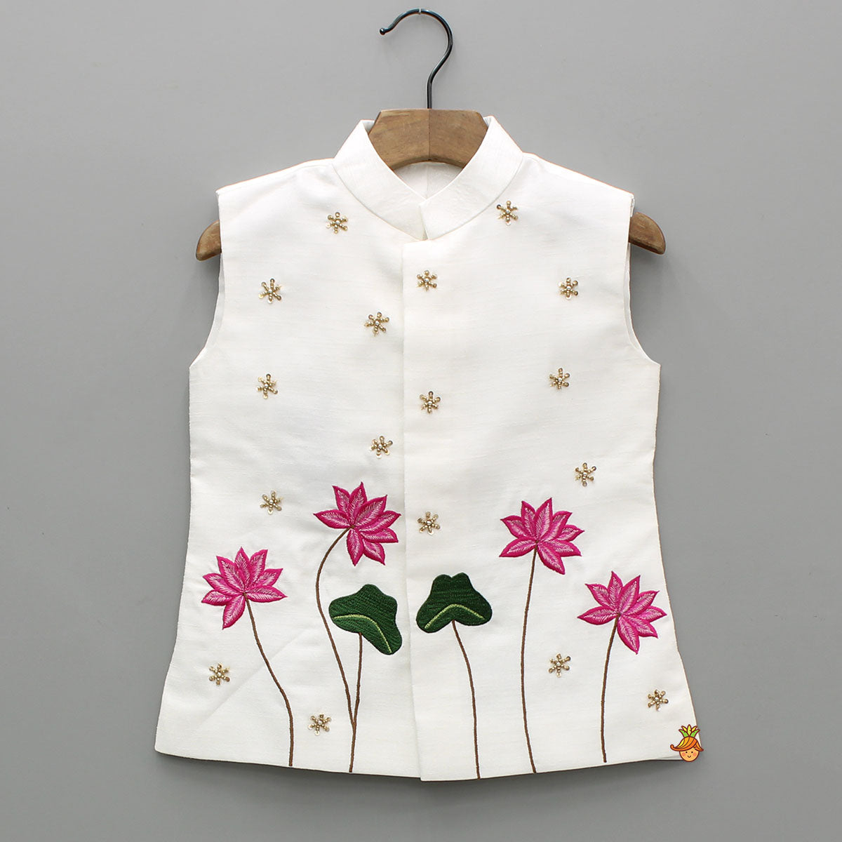 Off White Kurta With Embroidered Jacket With Pant