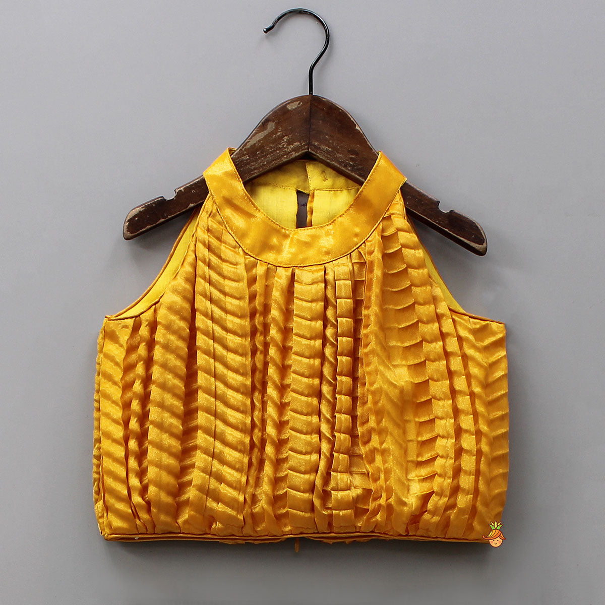 Beautiful Yellow Shimmery Halter Neck Top With Lehenga