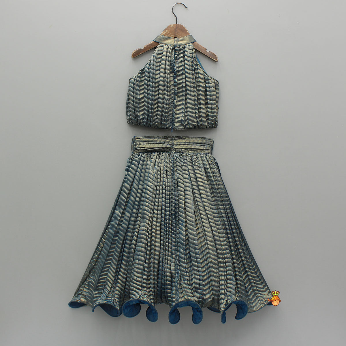 Beautiful Blue Shimmery Halter Neck Top With Lehenga