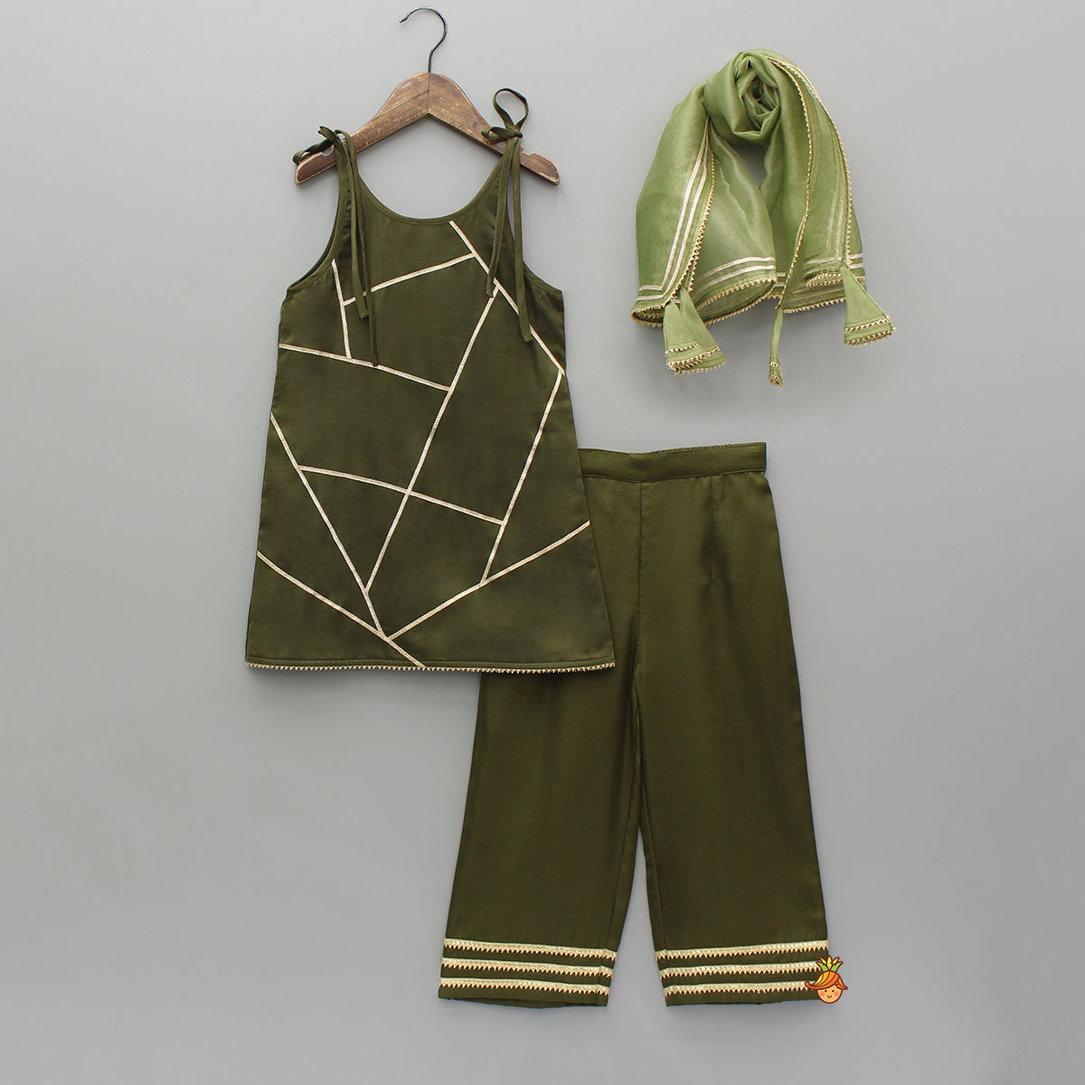 Green Strappy Kurti With Pant And Dupatta