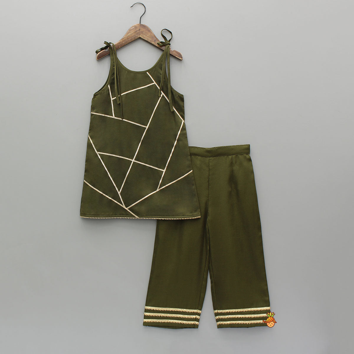 Green Strappy Kurti With Pant And Dupatta