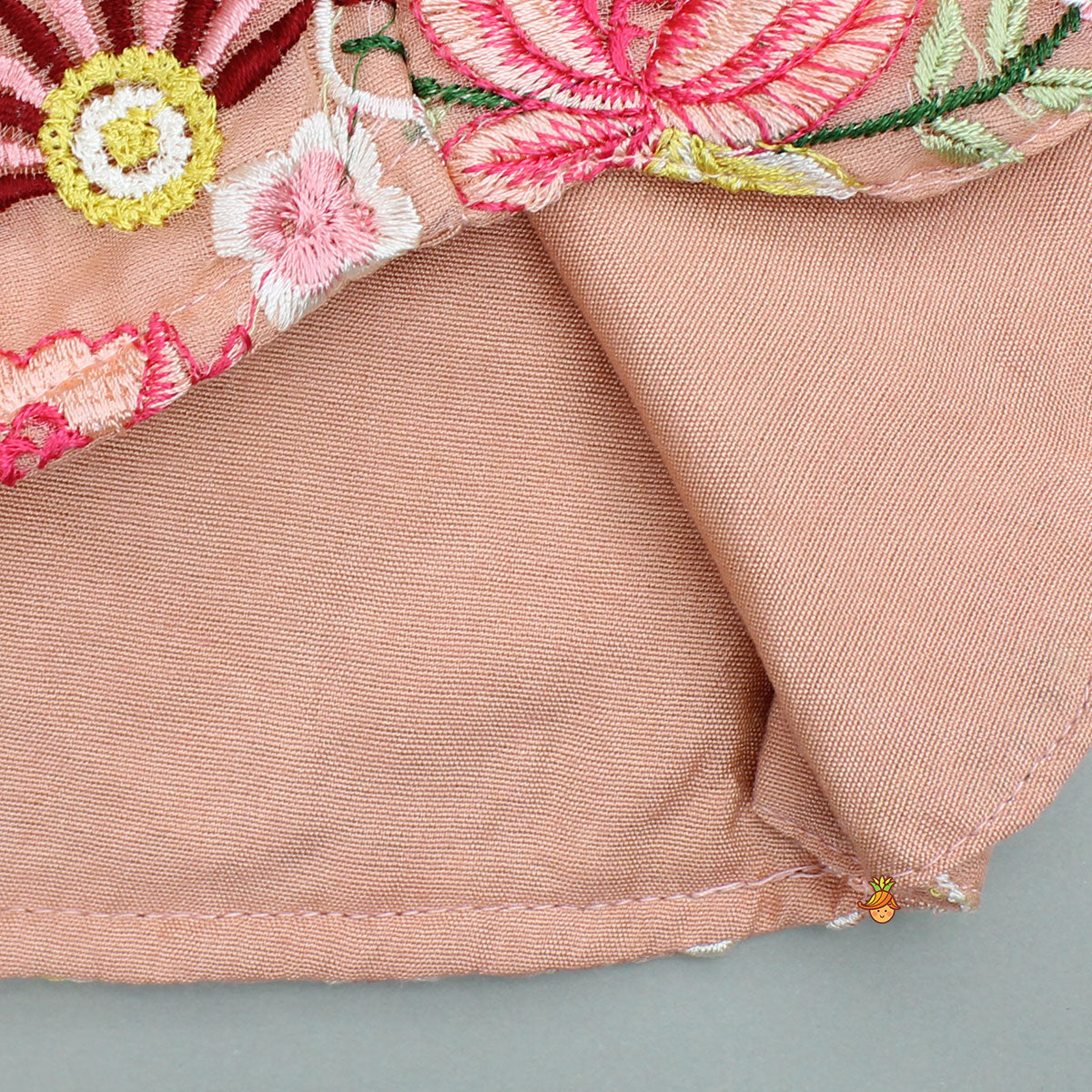 Elegant Scalloped Hem Multicolour Thread Embroidered Top And Lehenga