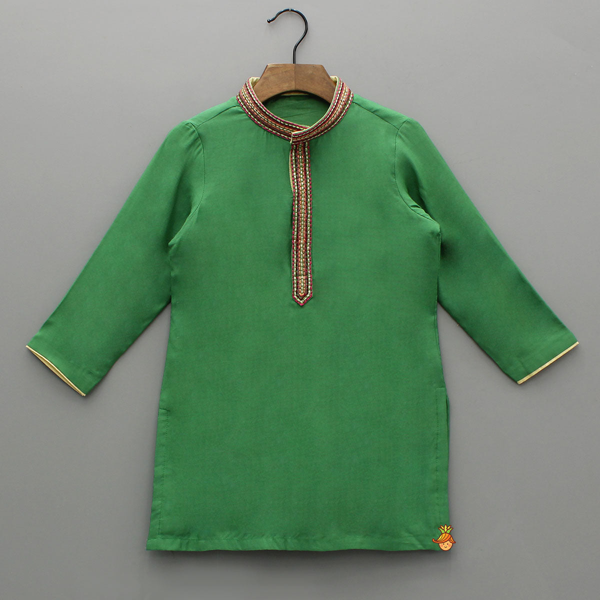 Green Kurta With Printed Jacket And Pyjama