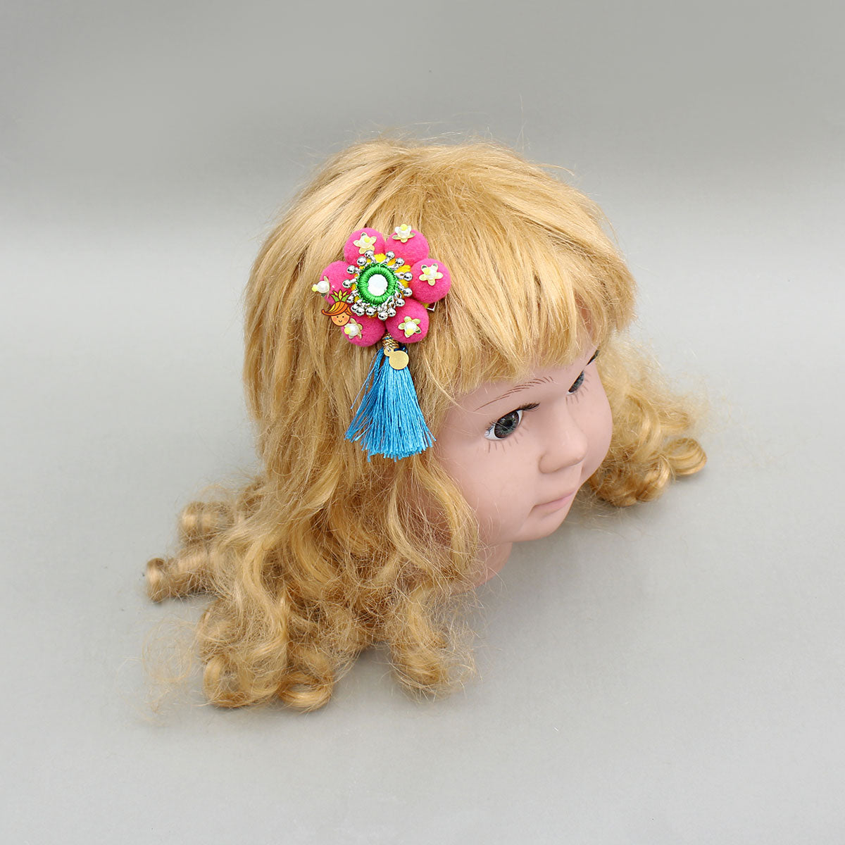 Pom Poms Adorned Ethnic Embellished Pink Hair Clip