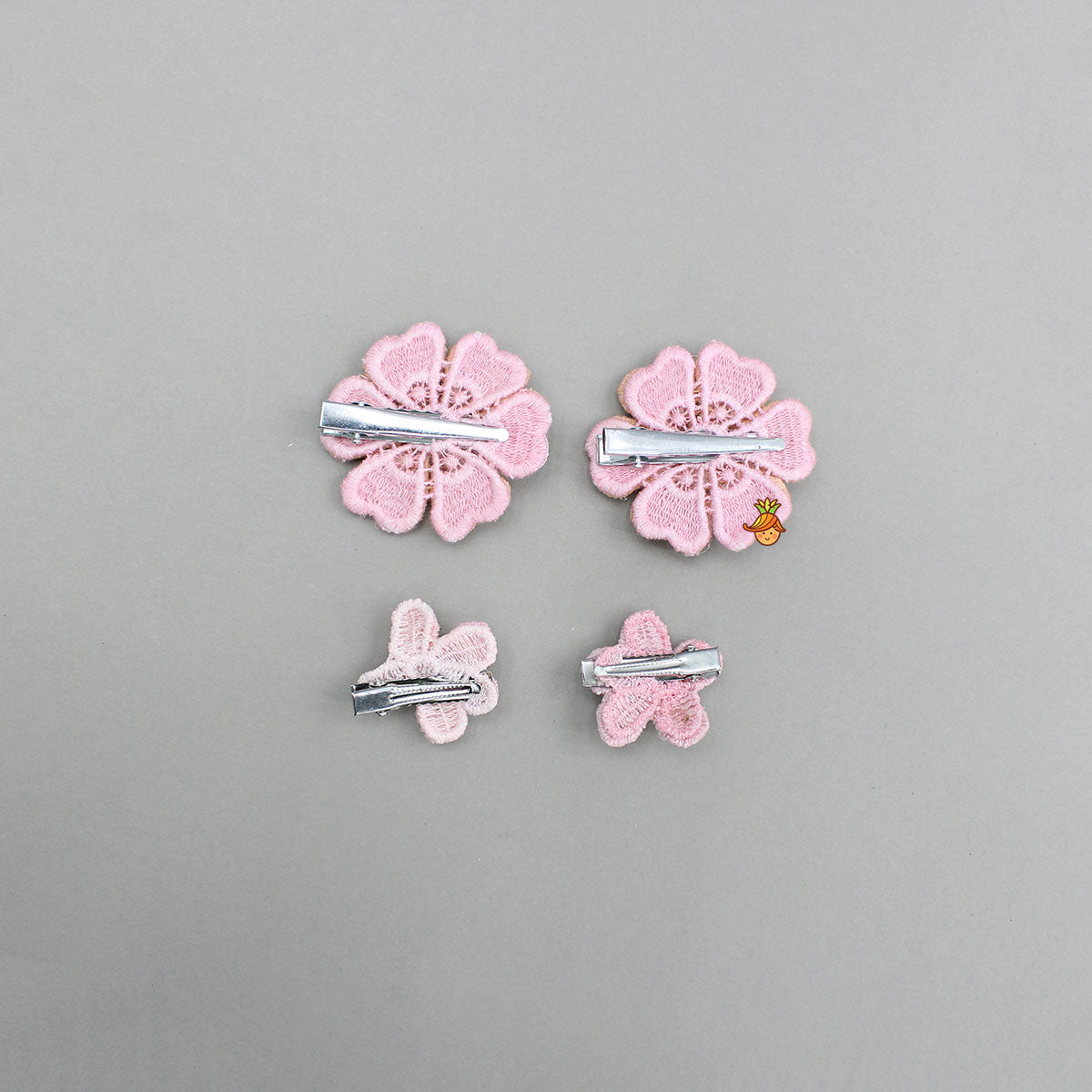 Cute Floral Embroidered Set of 4 Embellished Hair Clips