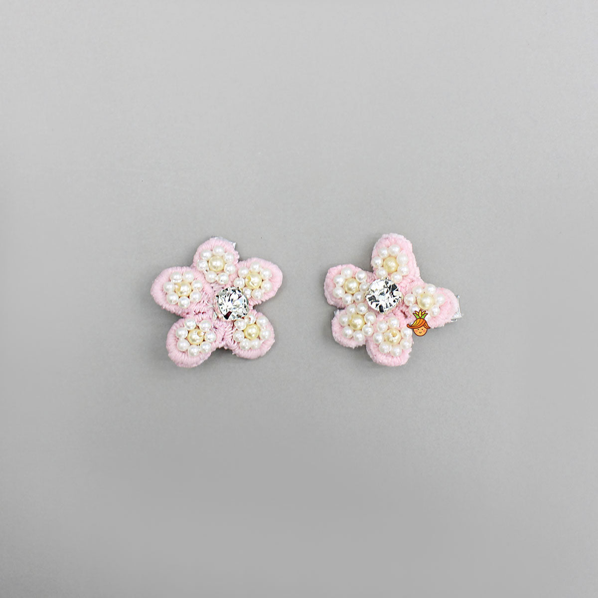 Cute Floral Embroidered Set of 4 Embellished Hair Clips
