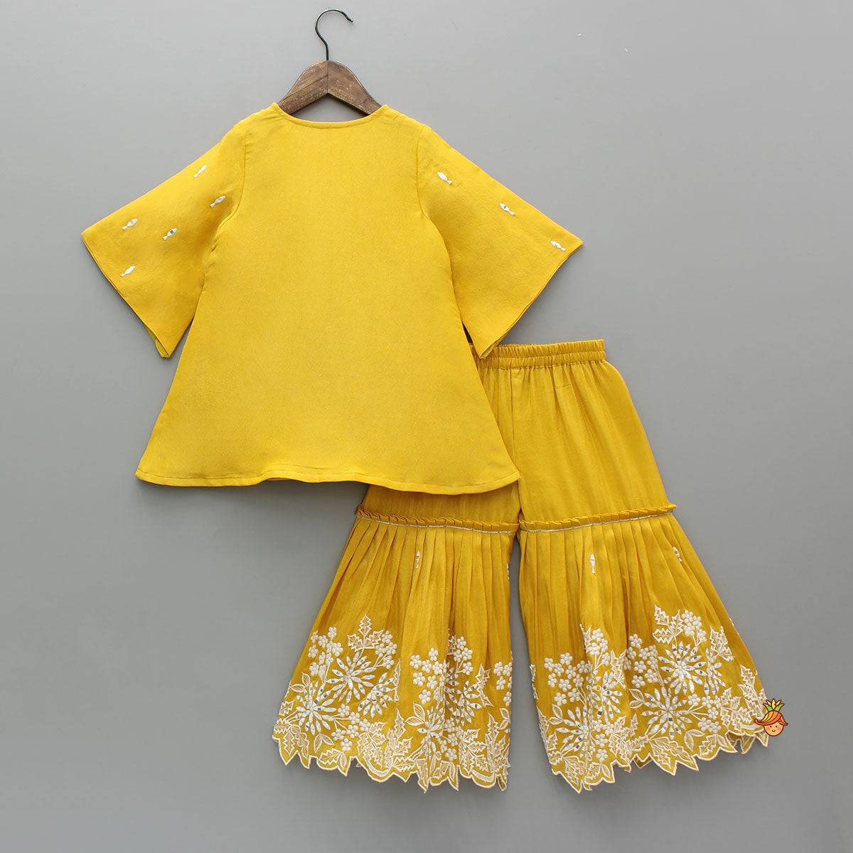 Shimmery Faux Mirror Embroidered Kurti With Shimmery Sharara And Dupatta