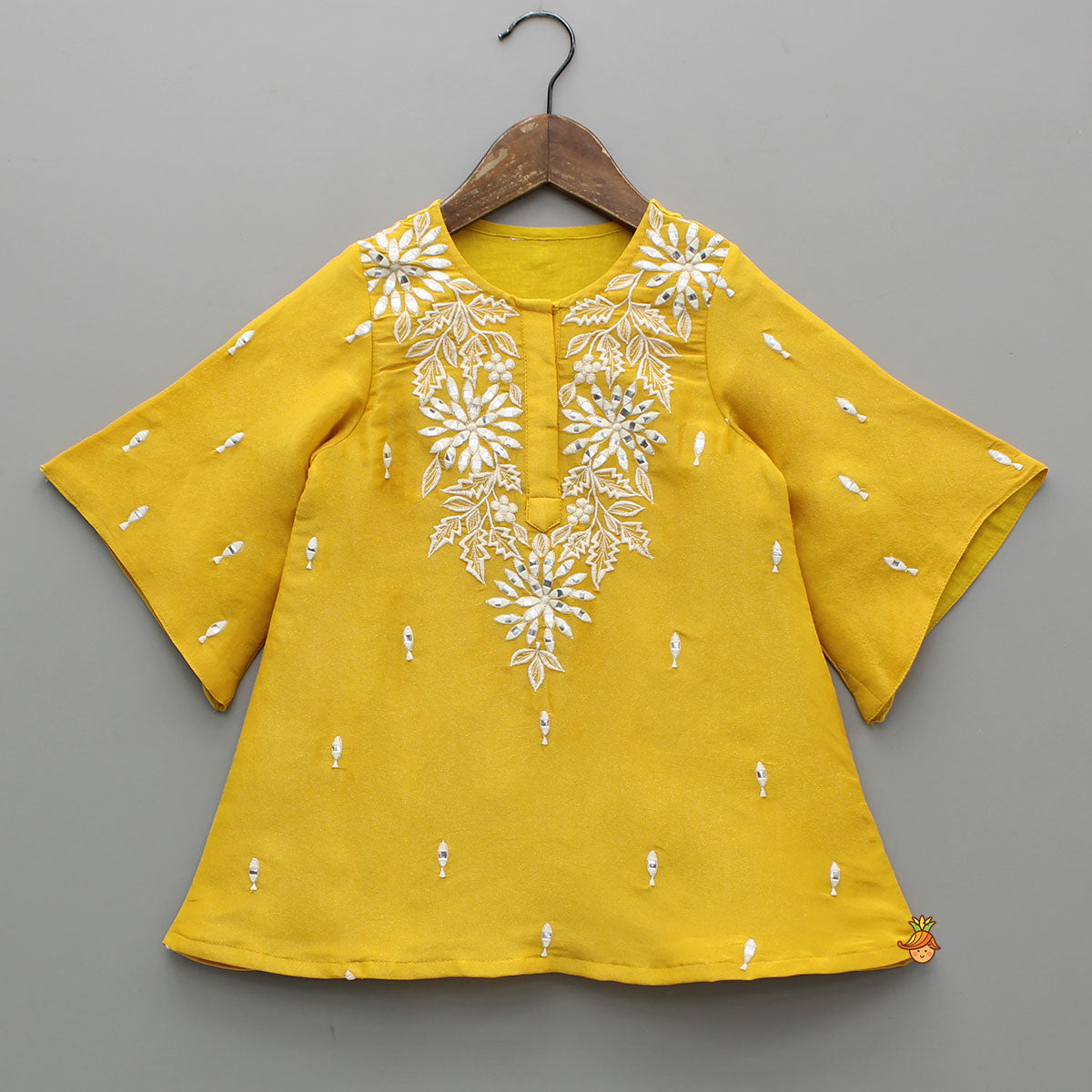 Shimmery Faux Mirror Embroidered Kurti With Shimmery Sharara And Dupatta