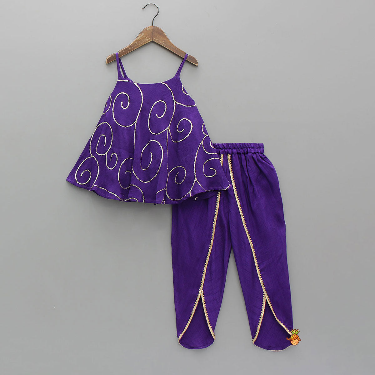 Purple Strappy Sequin Embellished Kurti With Dhoti