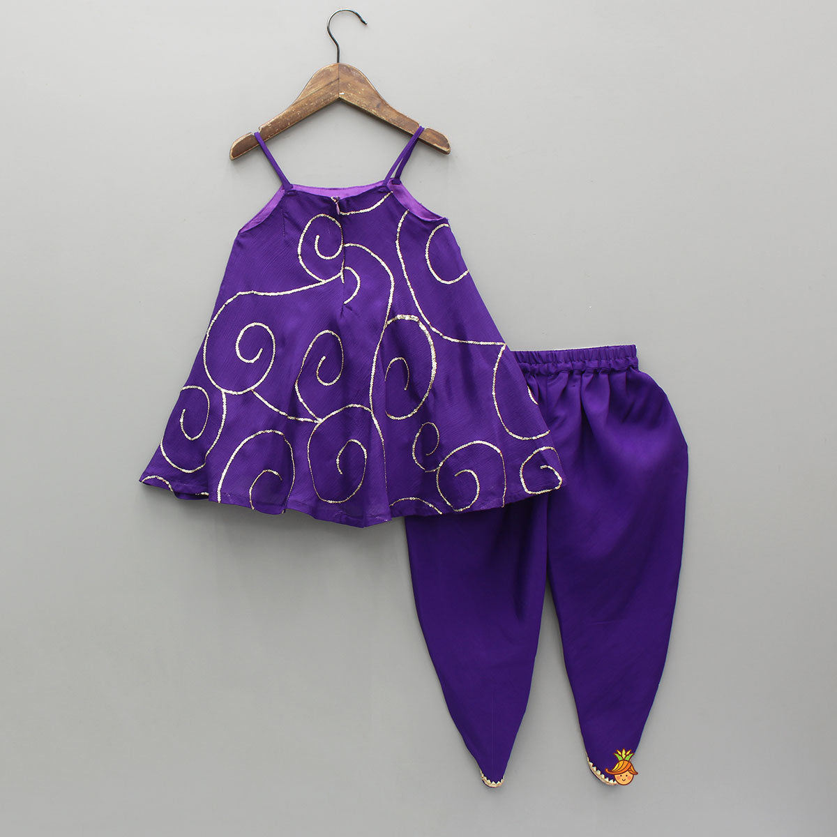 Purple Strappy Sequin Embellished Kurti With Dhoti