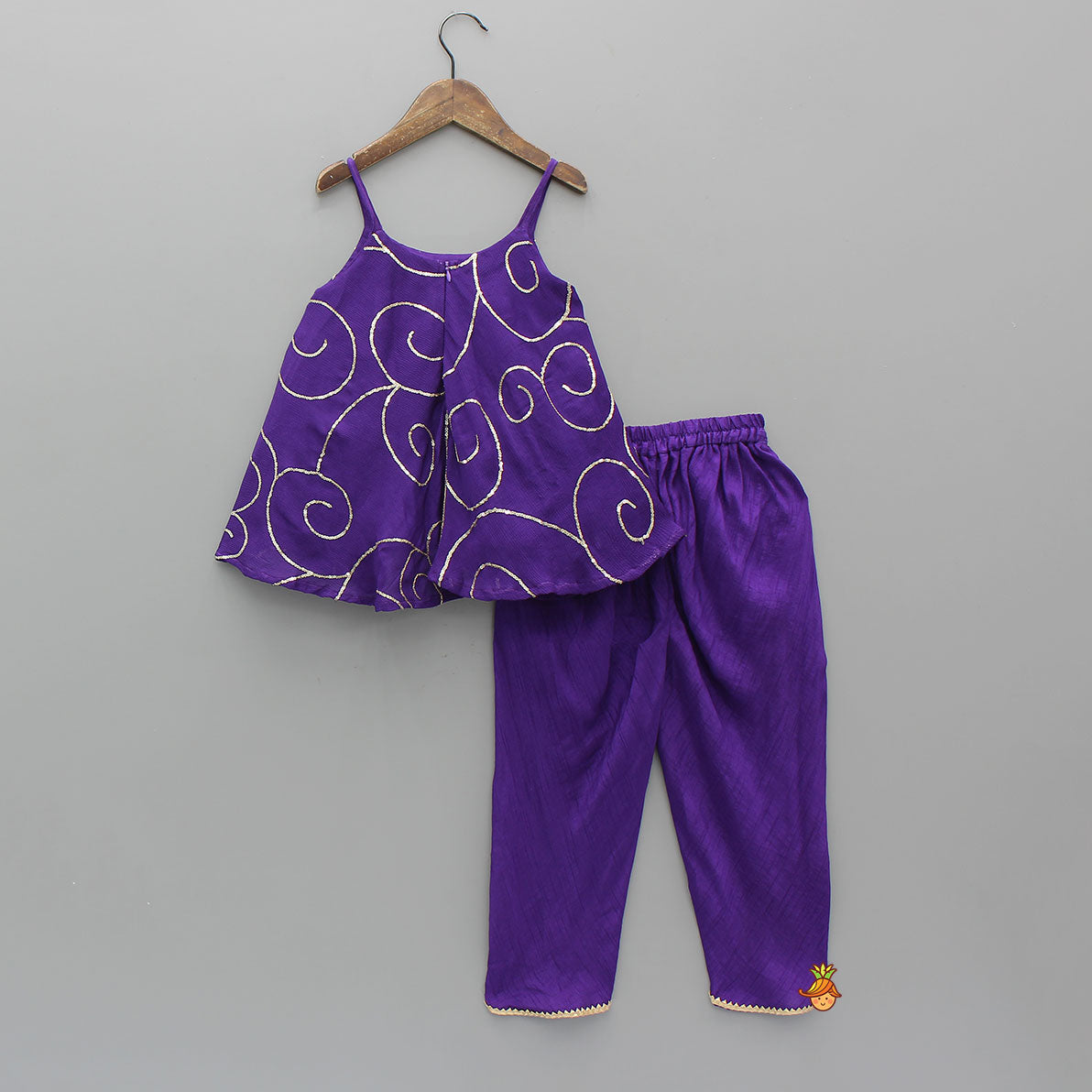Purple Strappy Sequin Embellished Kurti With Dhoti