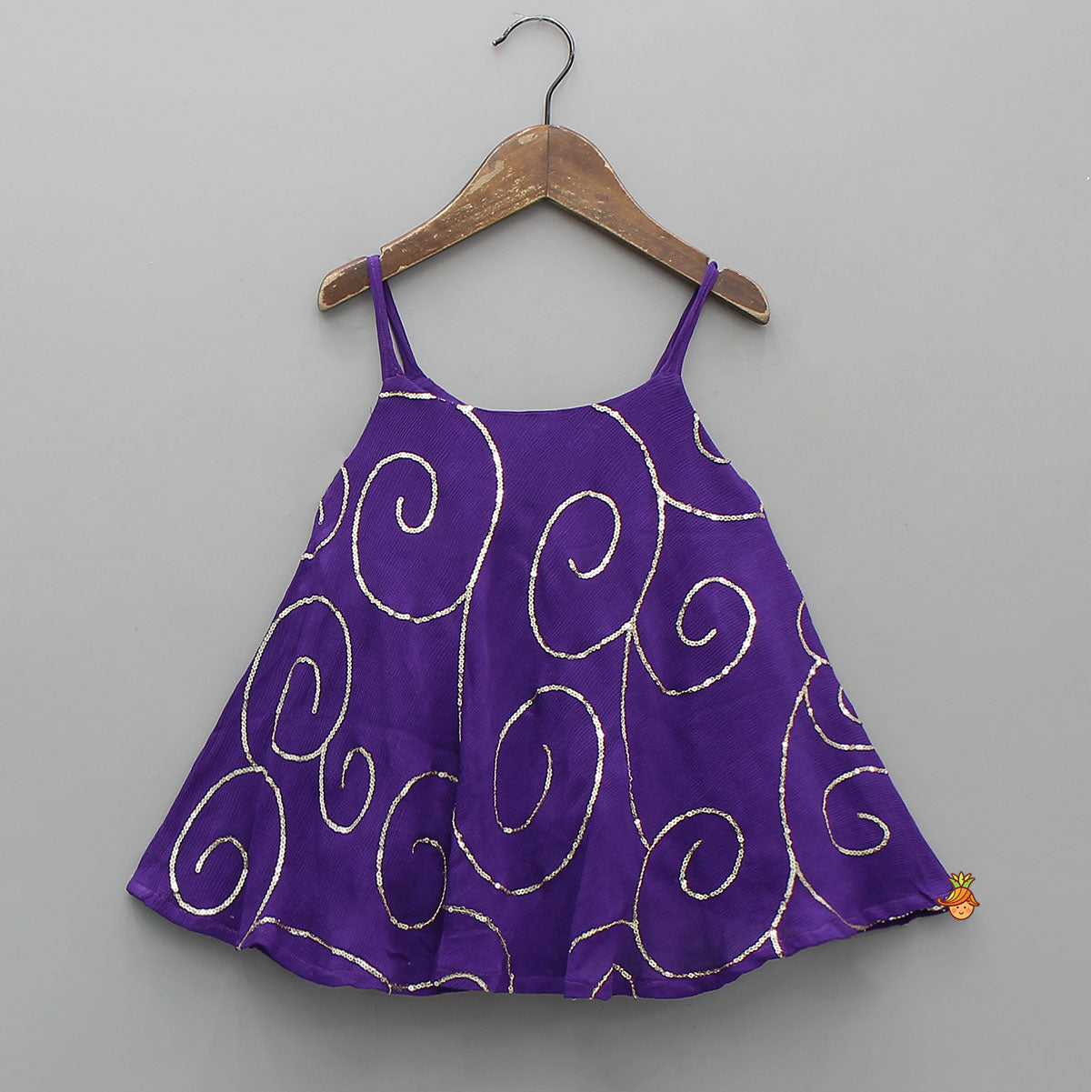 Purple Strappy Sequin Embellished Kurti With Dhoti