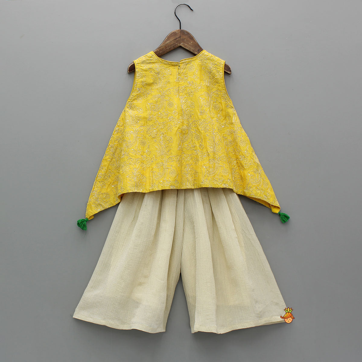 Yellow Embroidered Top With Palazzo