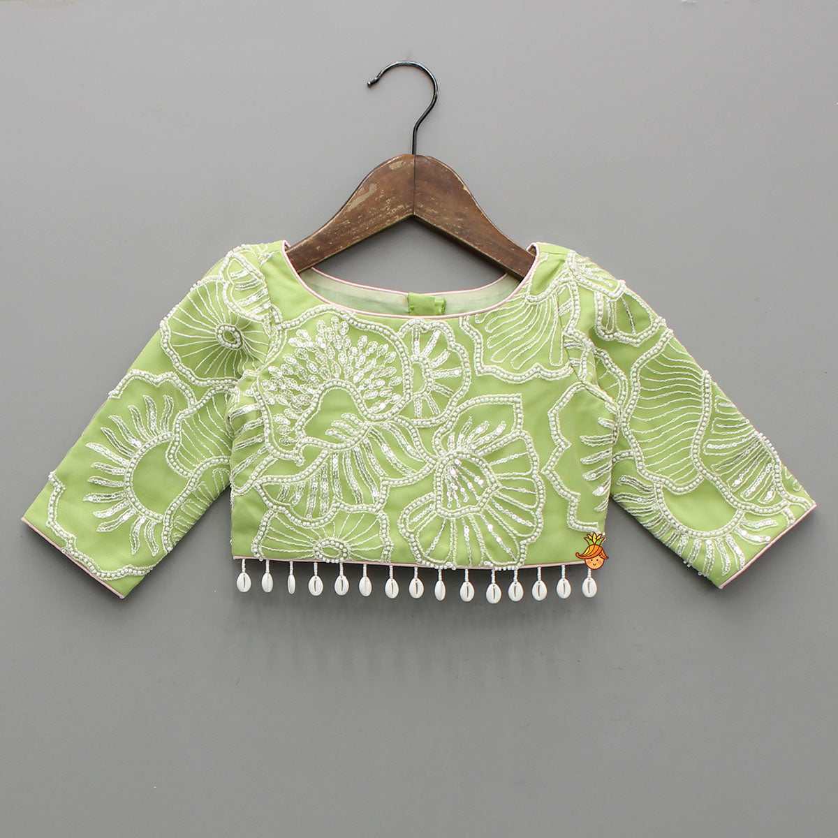 Adorable Floral Embroidered Top With Tulle Lehenga And Net Wrist Cuffs