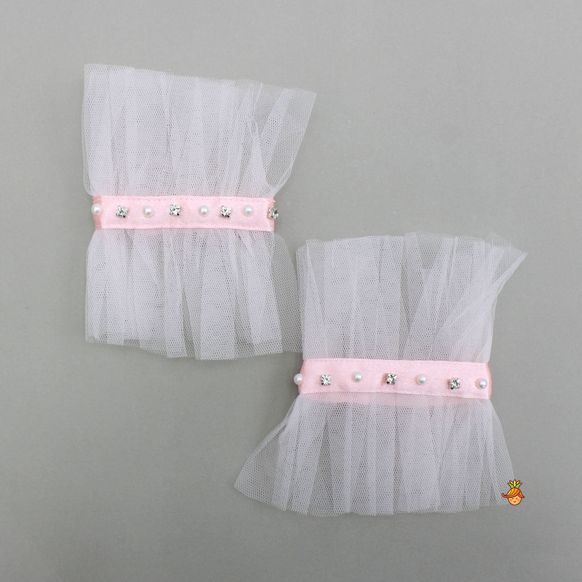 Adorable Floral Embroidered Top With Tulle Lehenga And Net Wrist Cuffs