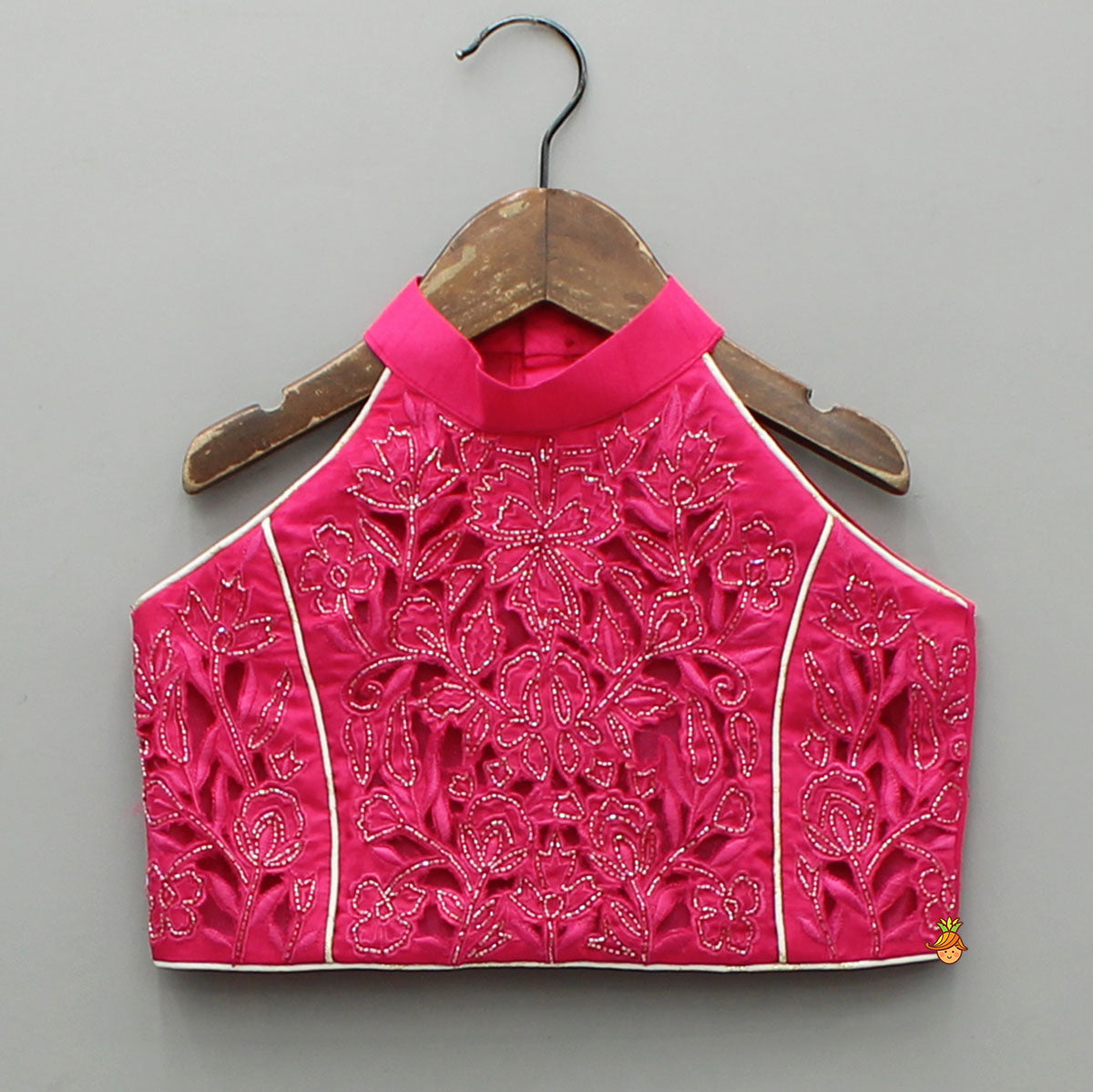Stylish Pink Halter Neck Top With Brocade Lehenga