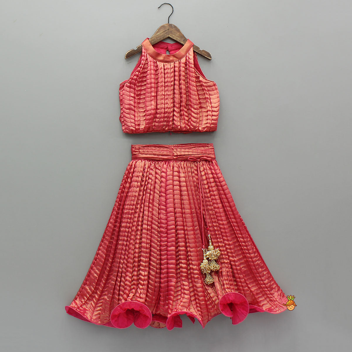 Exquisite Shimmery Halter Neck Top With Lehenga