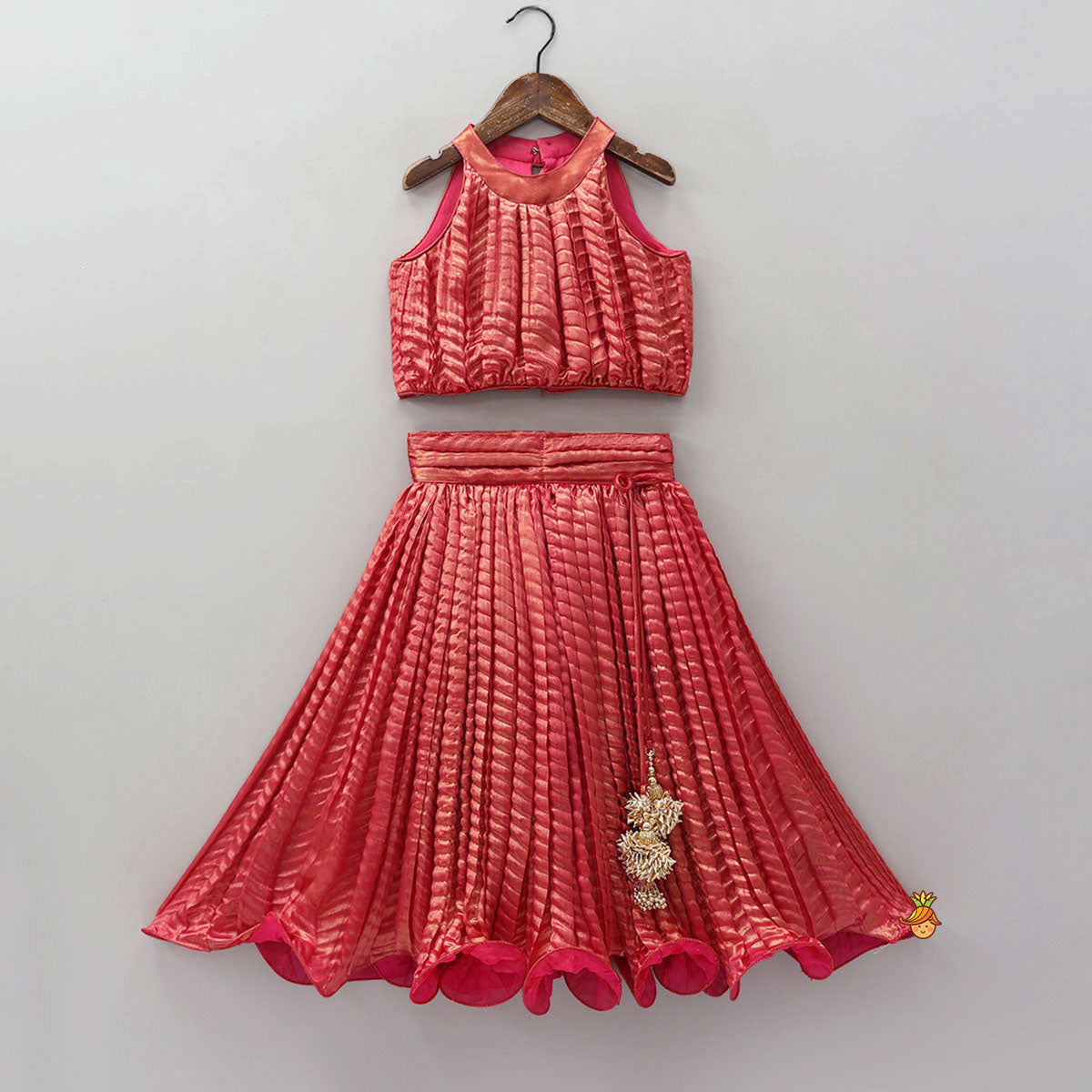 Exquisite Shimmery Halter Neck Top With Lehenga