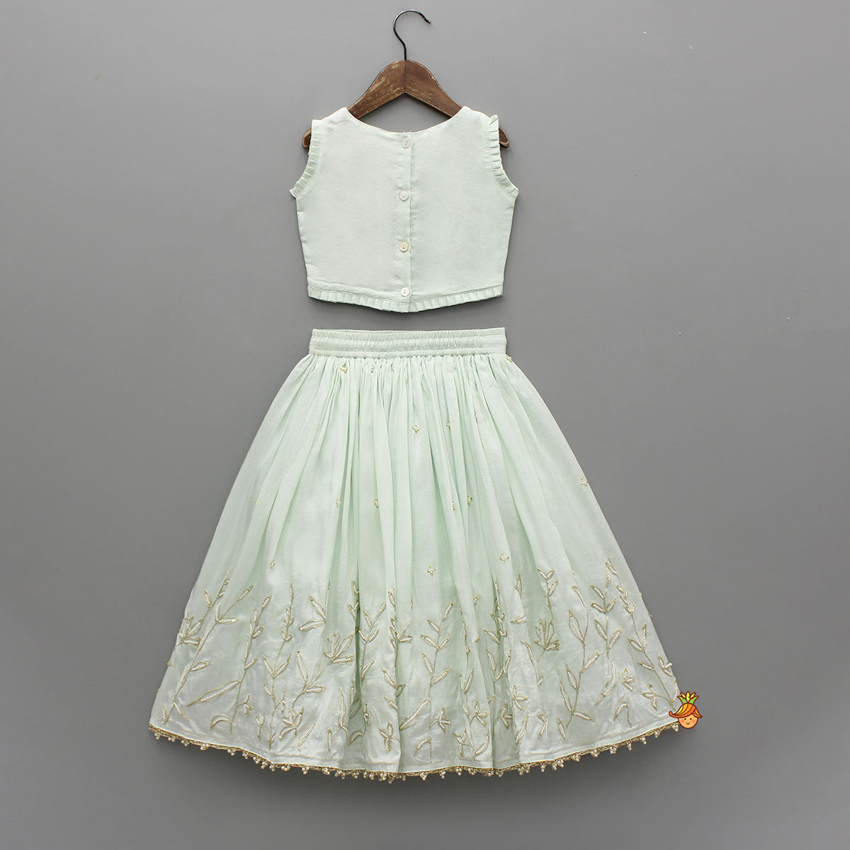 Elegant Floral Embroidered Pleat Detailed Top With Embroidered Lehenga