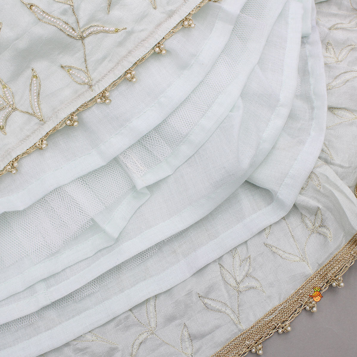 Elegant Floral Embroidered Pleat Detailed Top With Embroidered Lehenga