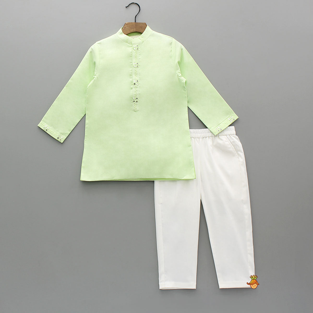 Ethnic Kurta With Faux Mirror Work Jacket And Pyjama