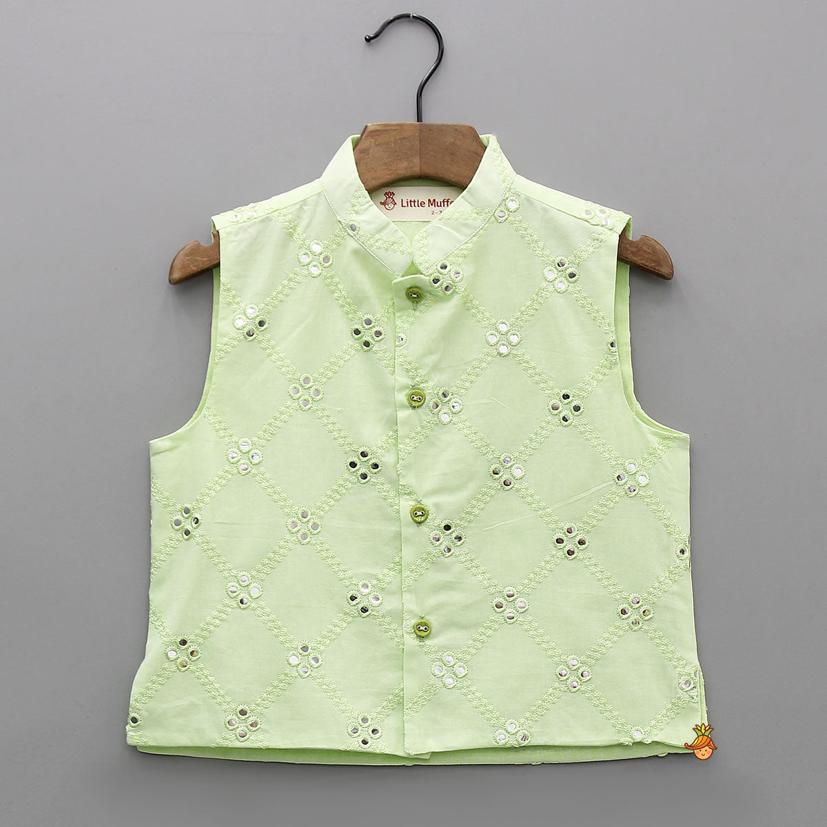 Ethnic Kurta With Faux Mirror Work Jacket And Pyjama