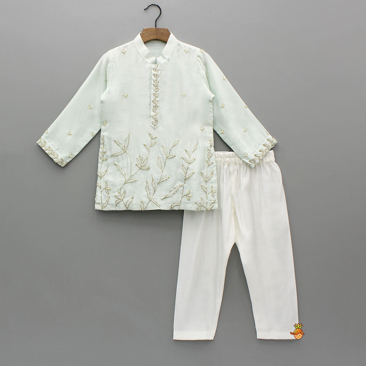 Ethnic Embroidered Blue Embellished Kurta With Pyjama