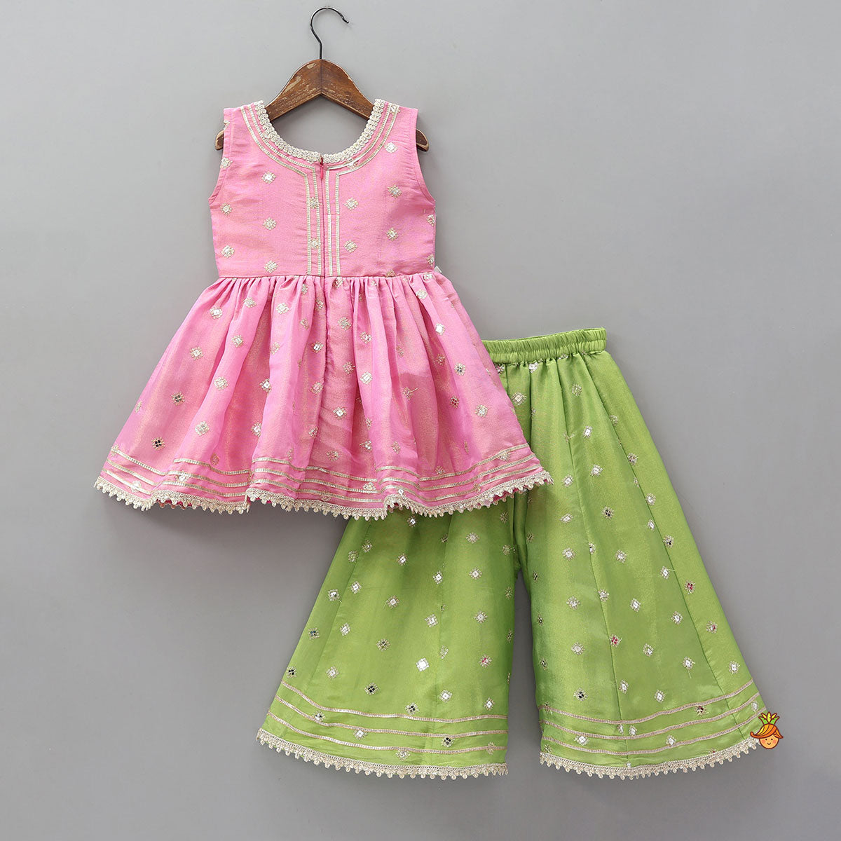 Beautiful Shimmery Kurti With Shimmery Palazzo And Dupatta With Sling Bag